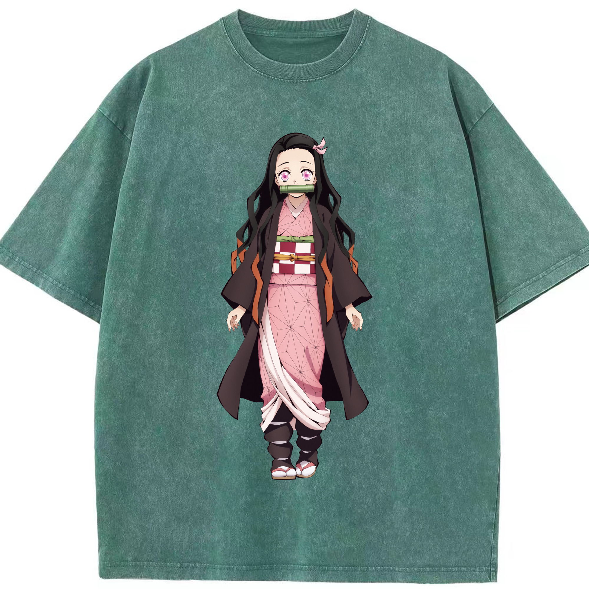 （画像用） 鬼滅の刃（きめつのやいば）竈門 禰󠄀豆子／かまど ねずこ Kamado Nezuko 綿100% ヴィンテージ風 半袖Tシャツ（フロントプリント）
